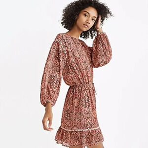 Madewell Drawstring Peasant Dress in Kaleidoscope Print. Sz: XS